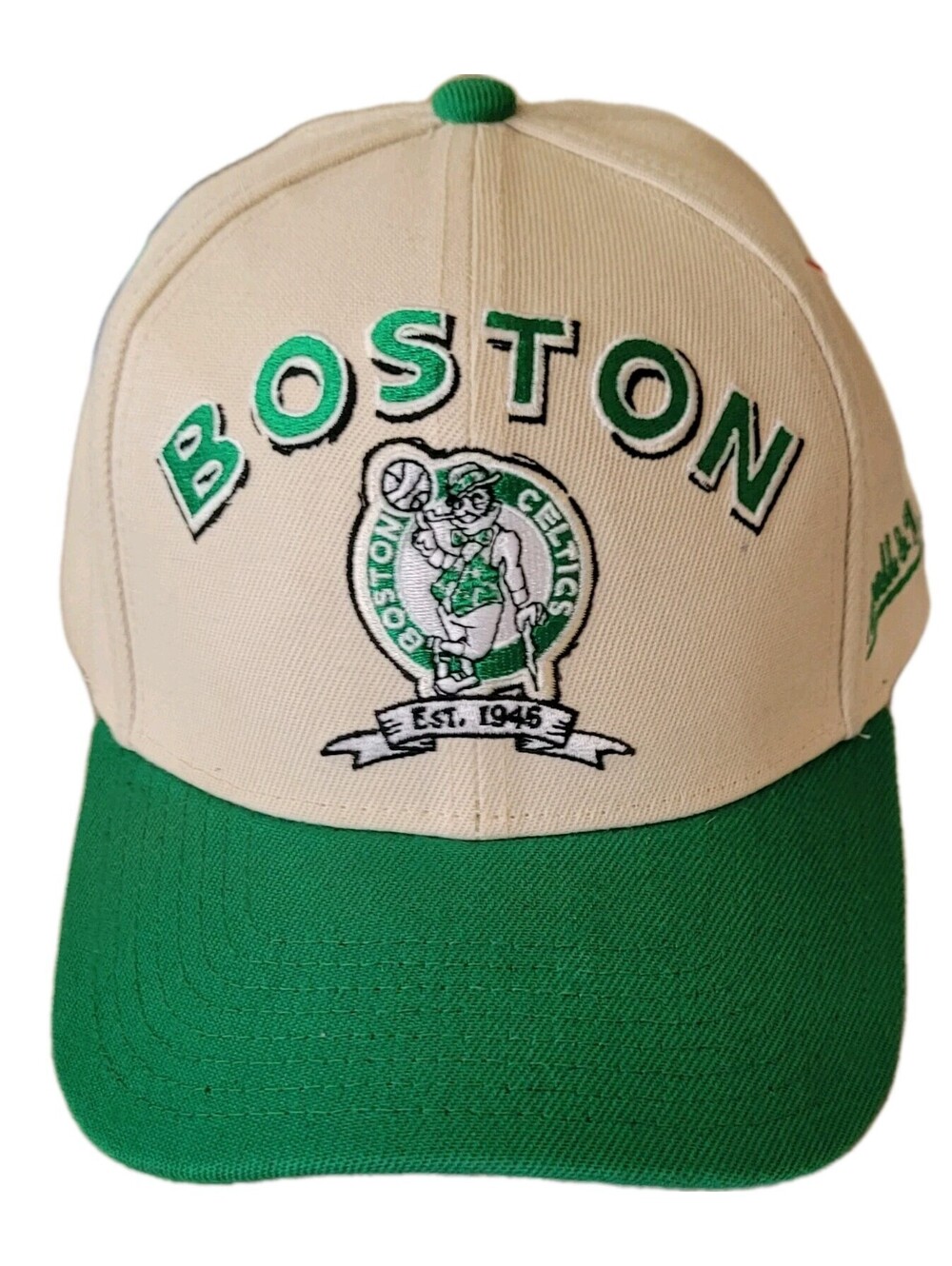 Men's Boston Celtics Mitchell & Ness Cream/Kelly Green 17x NBA Crown Snapback